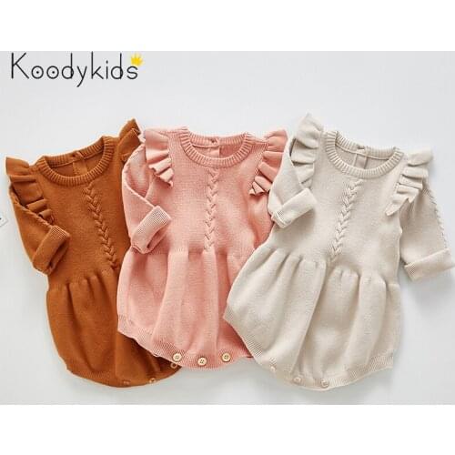 Koodykids 2020 New Baby Girl Bodysuits Knitted Spring Knitting Rompers Fashion Romper Baby Girl 0-3 Jumpersuits Clothes Autumn