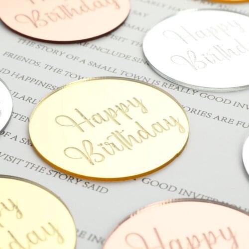 Ins New Gold Happy Birthday Cupcake Topper Acrylic Rose Gold Circle Cake Topper for Birthday