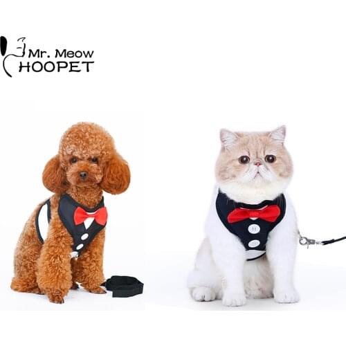 Hoopet Pet Dog Cat Harnesses Cute Leash Dog Collar British Style Cat Outdoor Teddy Chihuahua Coat Puppy Jacket Leash