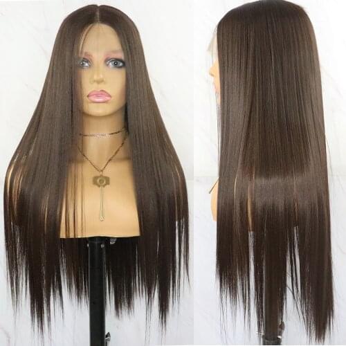 Beautiful Diary Silky Straight Gluesless Wigs 13x4inch Futura Hair #4 Heat Resistant Synthetic Lace Front Wigs For Black Women