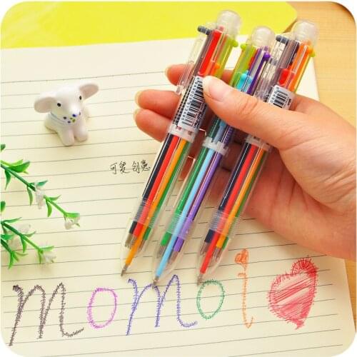 Plastic Pens with Multi-color Models Multi-colored Ballpoint Pen Push Type Pen Stationery School Office Tools Funny Pen 6 In 1