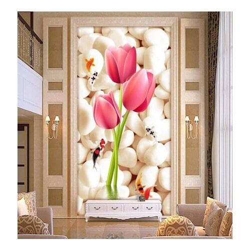 Custom 3d wallpaper Non-woven 3 d stone tulip porch corridor background wallpaper