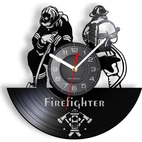 Firefighter Fire Control Protection Design Vinyl Record Wall Clock Rescue Department Soldier Wall Art Retro Album Longplay Watch