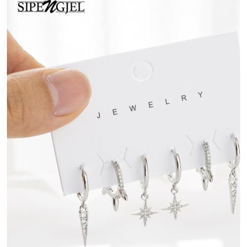 SIPENGJEL Hot Sell New Zircon Star Small Hoop Earrings Sets For Women 6-piece Dangle Drop Earrings Jewelry Gift 2021 aros