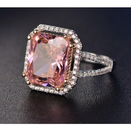 Charms Pink Quartz Wedding Rings Womens 925 Sterling Silver Jewelry Ring Romantic Gemstone Engagement Anniversary Party Gifts