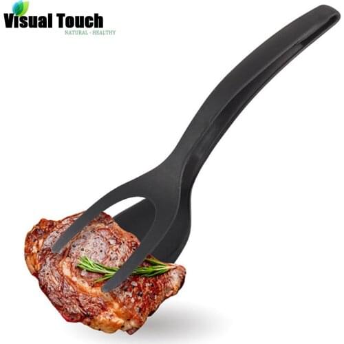 Visual Touch Silicone 2 in1 Non-Stick Fried Egg Turners Bread Tongs Egg Spatula Flip Pancake Turner Steak Shovel Beef