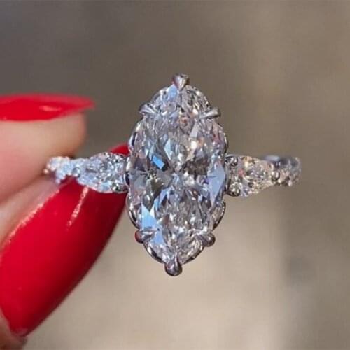 YOUHAOCC Large Marquise-shaped Zircon Ring Fashion Ladies Ring Hand Jewelry Engagement Ring Proposal Ring Size: 6-10