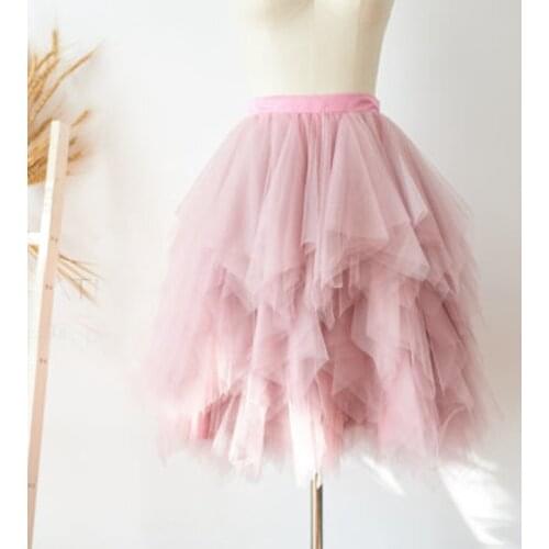 Mauve Ruffle Uneven Tulle Skirt Short Women Midi TUTU Tulle Skirt Wedding Bridal Bridesmaid Skirt Chic Tiered Lolita Faldas Saia