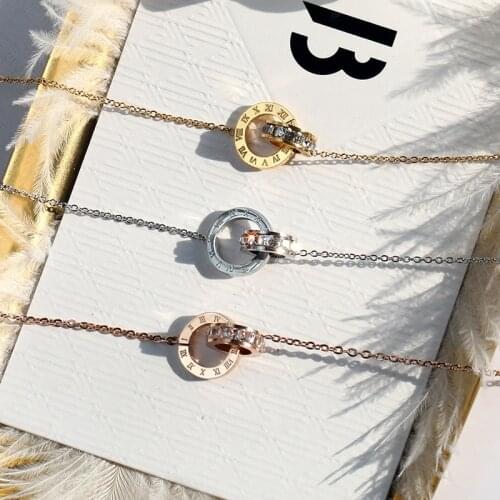 YUNRUO Pure Titanium Steel Jewelry Rose Gold Color Roman Number Crystal Pendant Necklace Birthday Gift For Woman/Girl Wholesale