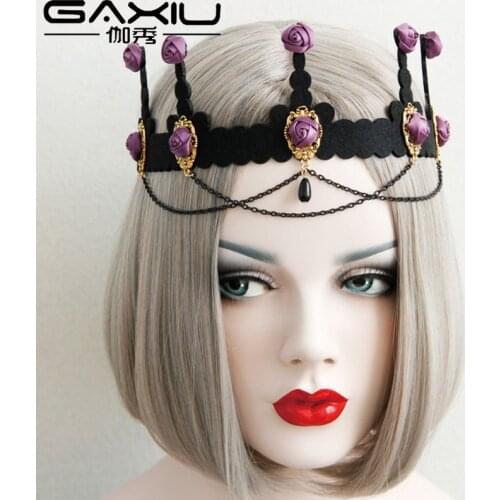 Purple Flower Crown Tiara Hair Jewelry For Women Gothic Female Wedding Hair Accessories Halloween Princess Queen Head Jewelry