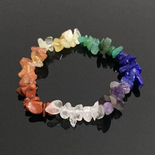 7 Chakra Reiki Women Bracelets Amethysts Ctrines Healing Balance Natural Chip Stone Beads Meditation Rainbow Quartz Bracelets