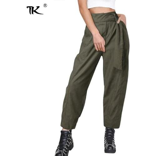 Women Cargo Pants Solid Sashes Wide Leg High Waist Trousers Loose For Female Casual Streetwear Pant Summer Autumn 2021 Fashion