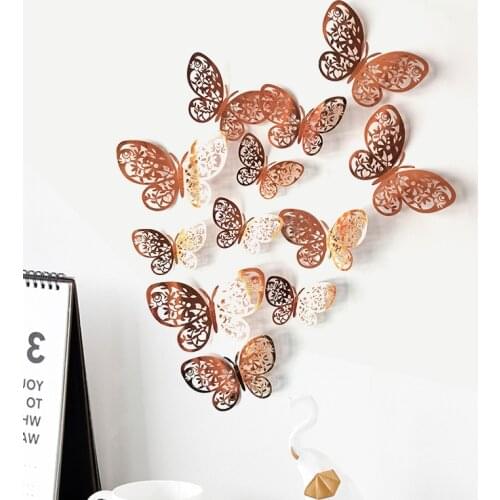 12pcs/set 3D Hollow Butterflies Wall Sticker for Home decoration Living room bedroom for Party Wedding decor Butterfly stickers