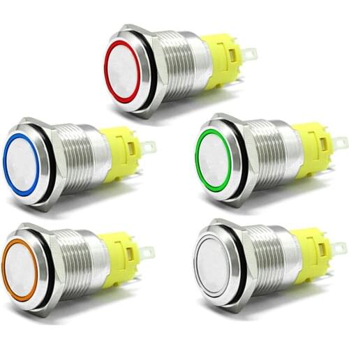 16mm 6V 12V 110V 220V LED momentary latching Brass Nickel Plated anti vandal waterproof metal Push Button Switch with Ring LED