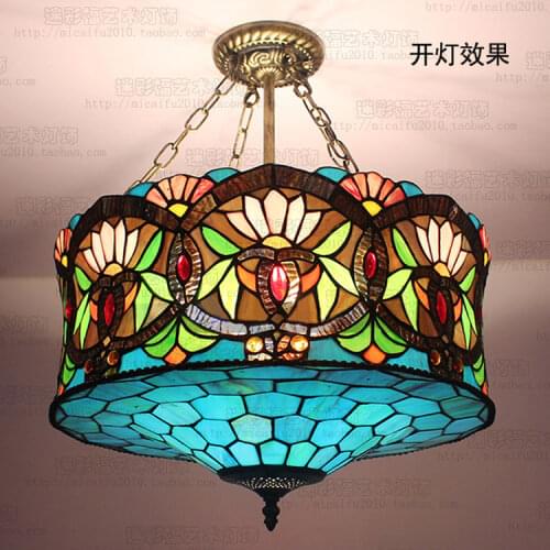 18inch Tiffany European Chandelier stained glass blue Danube senior Club Villa dining room restaurant lamp