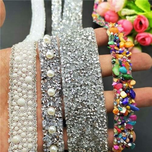 40cm White Pearl Beaded Lace Tape Lace Ribbon hot fix Lace Fabric Collar Dress iron on Garment Headdress shoes DIY Materials