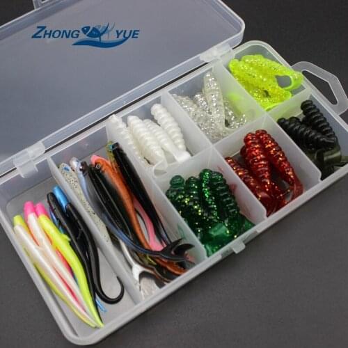 50 pcs 6cm 7cm 7.5cm soft bait sea fishing tackle wobbler jigging fishing lure silicone bait soft worm shrimp Set and Tackle Box