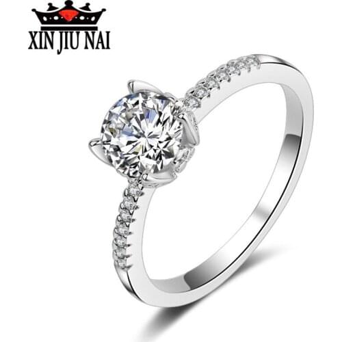 925 sterling silver hollow ball micro-zircon four-claw single-drill ladys proposal crown ring platinum diamond rings for women