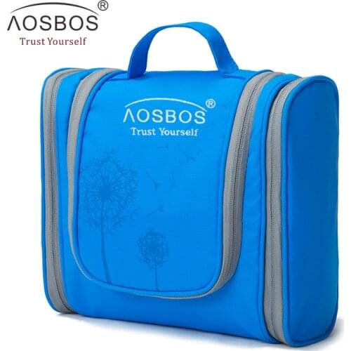 Aosbos Portable Waterproof Travel Cosmetic Bag Women Large Hanging Makeup Bag Organizer Men Nylon Toiletry Kits Storage Bags