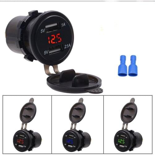 12V-24V Car Motorcycle Cigarette Lighter Dual USB Charger Car Boat Motorcycle Cigarette Lighter Sockets Power Plug Outlet LED