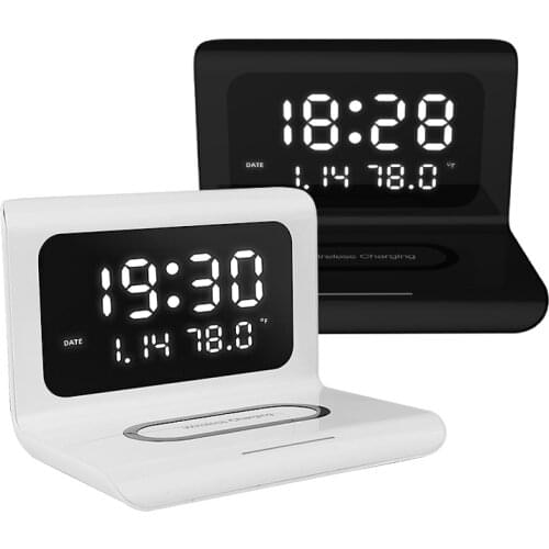 Fast Wireless Charger LED Alarm Clock Phone Wireless Charger Charging Pad Thermometer For IPhone 11 Pro 12 Max X 8 Plus Xiaomi