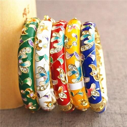 Colorful Double Chinese Cloisonne Enamel Bangles For Women rhinestone Bangle Fashion Ethnic Jewelry birthday Gift