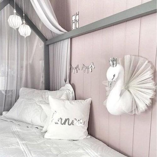 Baby Girl Room Plush Animal Head Swan Flamingo Wall Decoration Baby Stuffed Toys Girls Bedroom Accessories Decor Kids Child Gift