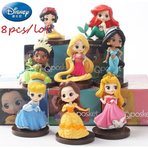 Disney 8pcs/lot Moana Snow White Merida Princess Action map Figures Mermaid Jasmine Dolls Anime Figurines Kids girl Toys gifts