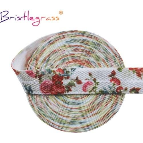 BRISTLEGRASS 2 5 10 Yard 5/8" 15mm Peony Flower Butterfly Print Foldover Elastic FOE Spandex Satin Band Hair Tie DIY Sewing Trim