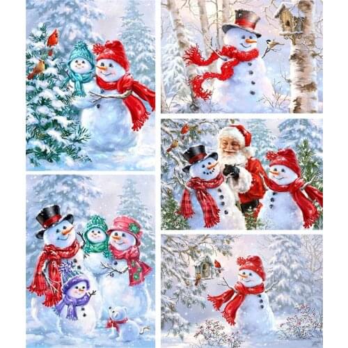 HUACAN Diamond Mosaic Snowman DIY Diamond Painting Full Square Drill Cartoon Christmas Cards Santa Claus Picture Of Rhinestone