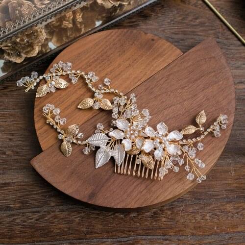 Jonnafe Hand wired Gold Blossom Hair Comb For Bride Rhinestone Wedding Headpiece Hair Accessories Women Jewelry