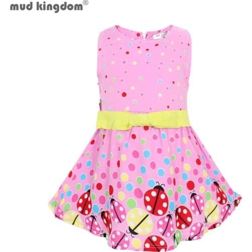 Mudkingdom Summer Girls Dresses Floral Polka Dot Printing Big Bow Sleeveless Dress Little Girl Clothes Kids Fashion Dress Sale