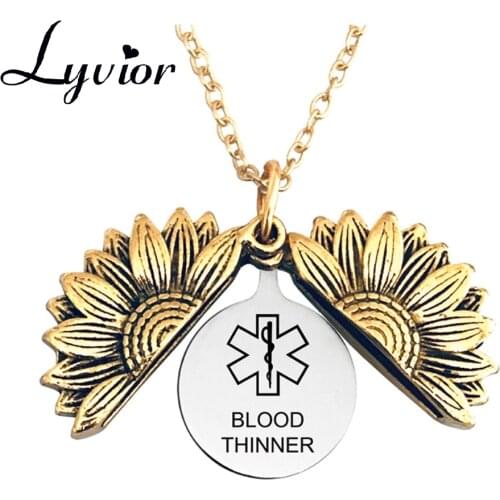 Lyvior Personalized Sunflower Star of Life Medical Sign Diabetic Warning Gift Sunflower Titanium Steel Necklace