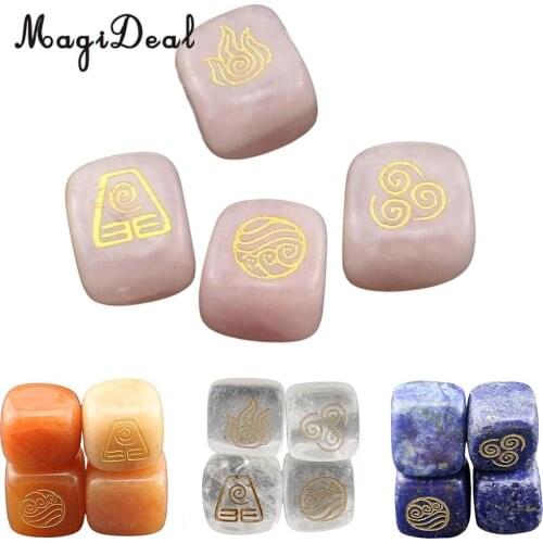 MagiDeal Delicate 4Pcs Natural Powder Crystal Stone Polished Fire Water Wind Soil Engraved Runes for Room House Office Decor