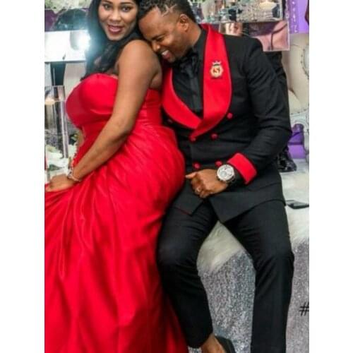 Fashion Double Breasted Groom Tuxedos Black Mens Evening Dress Toast Suits Prom Party Clothing (Jacket+Pants+Tie) W:499