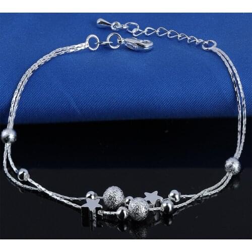 Fashion Silver Plated Anklets S925 Stamp Beach Jewelry Star Anklet for Women Girls Friend Foot Barefoot Leg Jewelry Gift