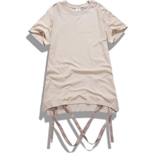 High quality men t shirt mens hip hop swag clothes with removable hem ribbon streetwear high street tee shirt homme