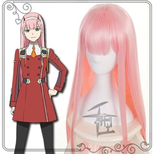 Anime DARLING in the FRANXX 02 Cosplay Wigs Zero Two Wigs 100cm Long Pink Synthetic Hair Perucas Cosplay Wig + Wig Cap
