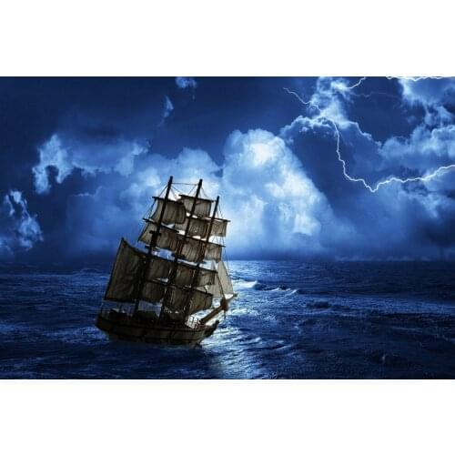 Pirate Ship on the Stormy High Seas, Ocean Picture Art Film Print Silk Poster Home Wall Decor 24x36inch