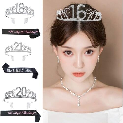Birthday Tiara Crown with Shoulder Strap Set for Birthday Party Supplies TT@88