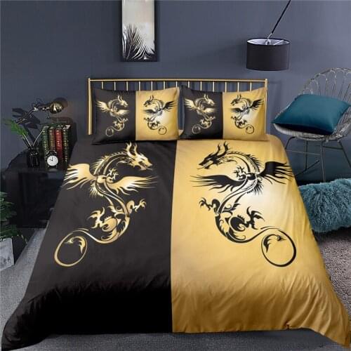 Luxury 3D Golden Dragon Print 2/3Pcs Bedding Set Comfortable Duvet Cover Pillowcase Home Textile Queen and King EU/US/AU Size