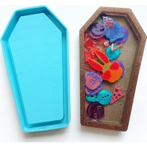 DIY Silicone Mold Halloween Coffin Shaped Trinket Storage Box Mold Decorative Craft for Jewelry TS2 Handmade nail ornaments