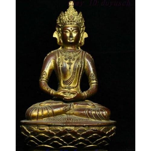 Old Tibet Buddhism Bronze Painting Amitayus longevity God Goddess Buddha Statue