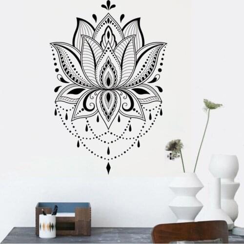 Waterproof Lotus Wall sticker Removable Boho Mandala Decoration Art Mural For Living Room Yoga Studio Decal M0029