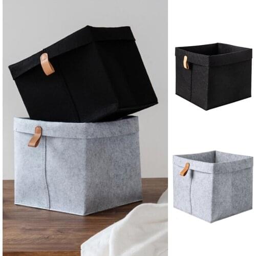 Felt Foldable Storage Basket Household Wardrobe Closet Socks Underwear Laundry Container with Handle