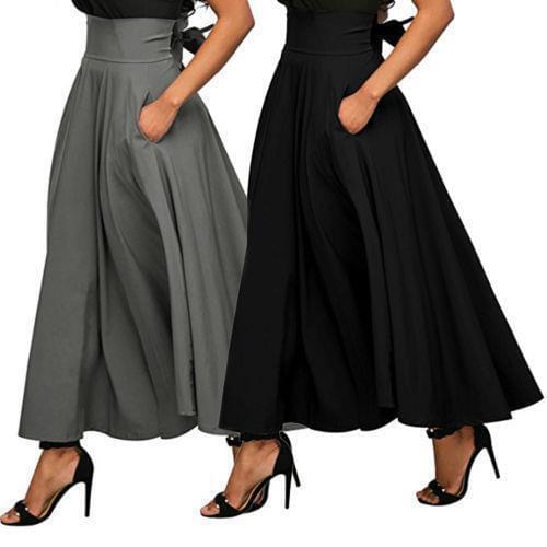 S-2XL Women vintage medieval retro 2018 High Waisted Black Ladies Skirt 2XL Large Big Size Gray Clothing Loose Casual skirt