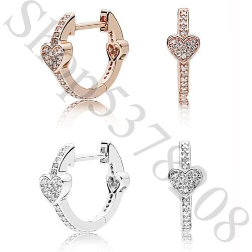 Authentic 925 Sterling Silver Alluring Hearts Fashion Stud Earrings For Pandora Women Bead Charm Gift DIY Jewelry