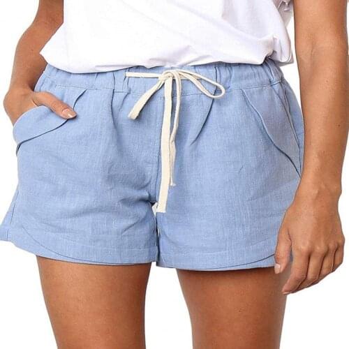 Women Loose Shorts Casual Drawstring Elastic Waist Solid Color Shorts Beach Cool Short Wear Feminino Drawstring Womens Shorts