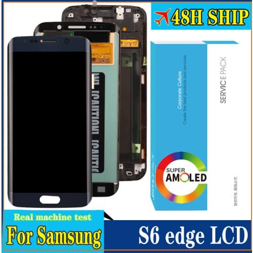 Blue Gold White Super AMOLED Display for SAMSUNG Galaxy S6 edge LCD with Frame G925 G925I G925F Touch Screen Repair Parts