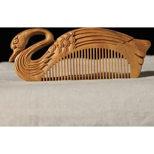 1PC Boutique Swan Natural Green Sandalwood Comb All Fine Tooth No-static head Massage Hair Brush Health care For Hair and Head